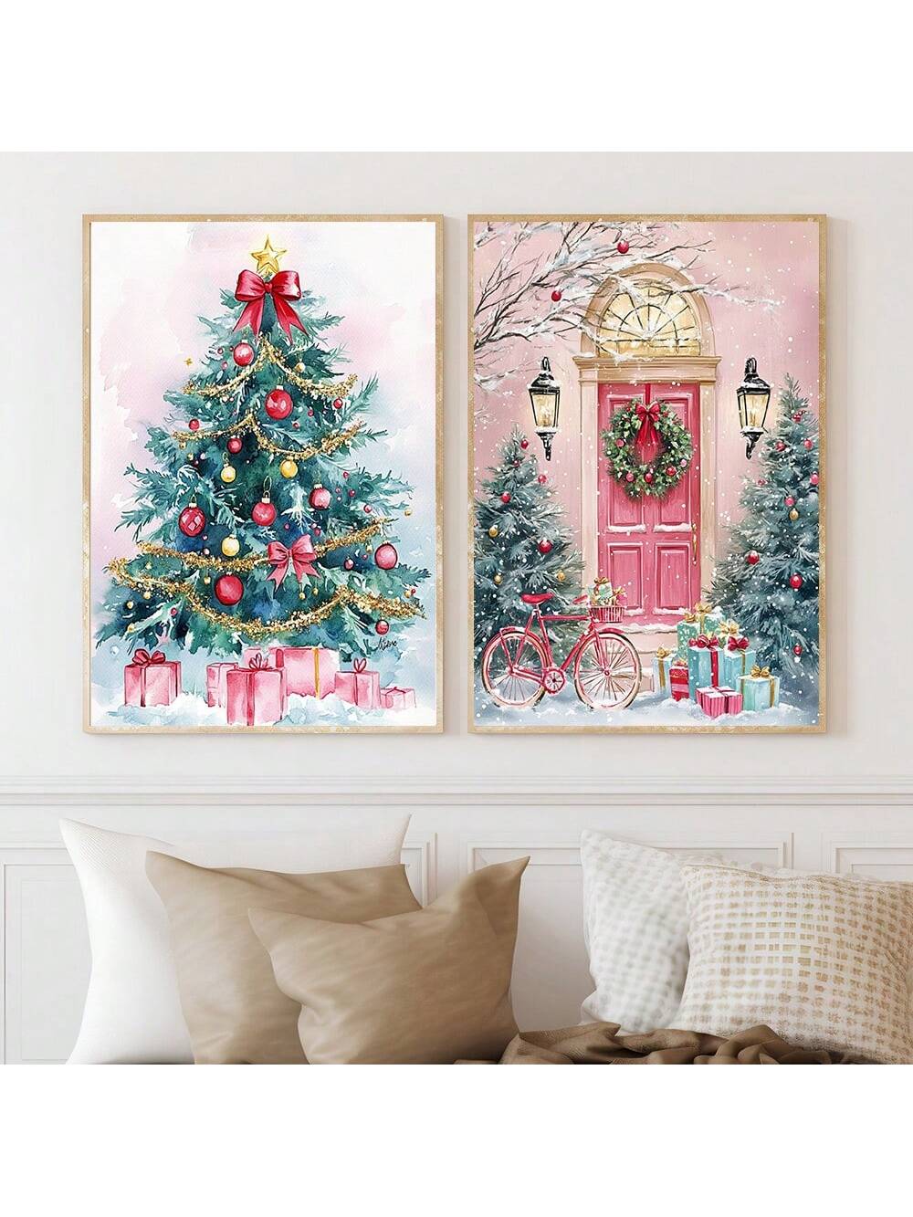 Elevate your holiday décor with the Coquette Vintage Christmas Wall Art, featuring a charming red door and festive tree on canvas. This piece blends nostalgic vintage style with a girly, elegant touch—perfect for creating a warm, inviting atmosphere in your home during the holidays. Its refined color palette and classic imagery offer timeless appeal for anyone seeking sophisticated seasonal decoration.