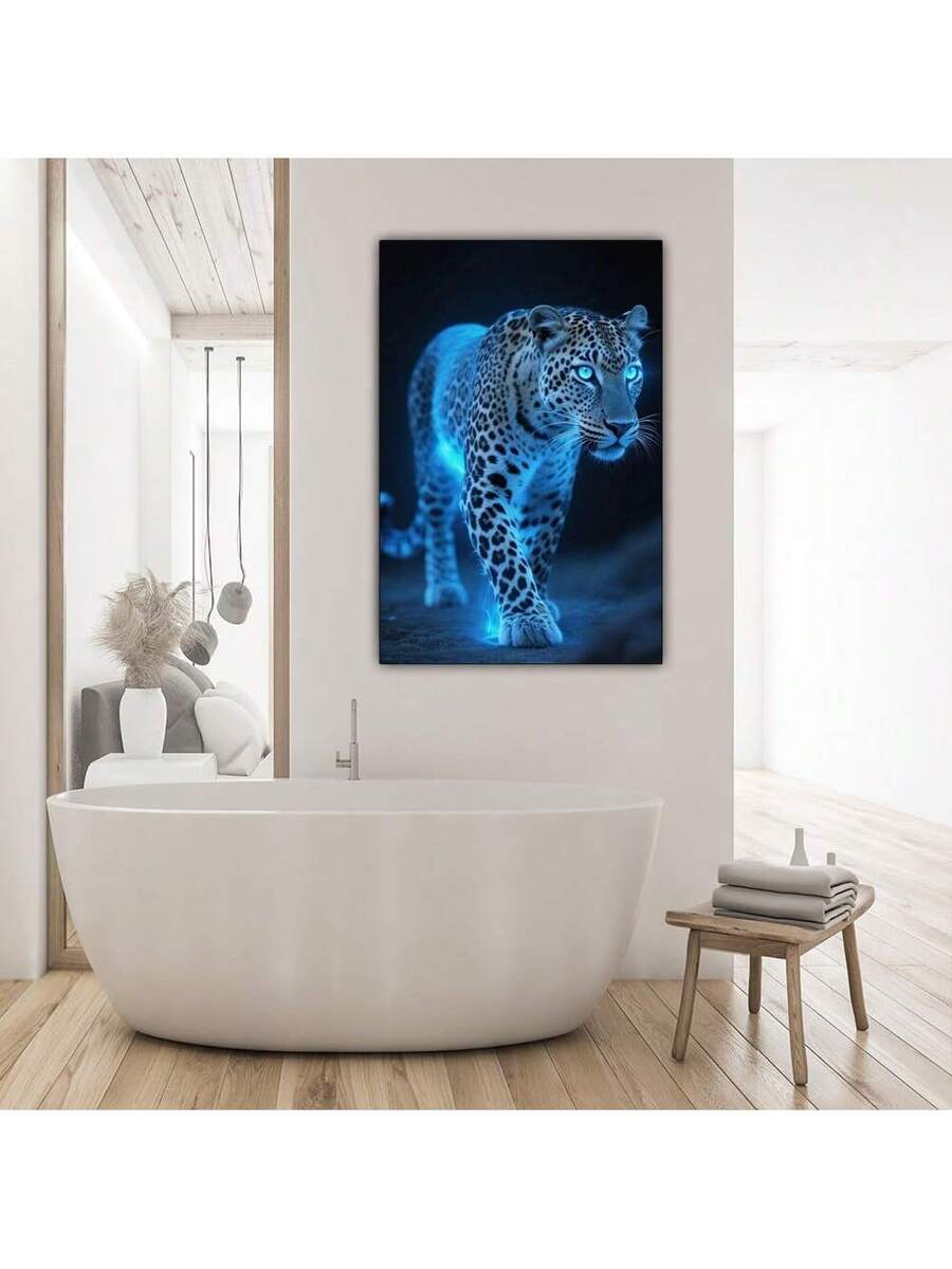 Transform your space with this striking leopard print canvas poster, featuring a sophisticated pink glow that adds contemporary flair to any room.
