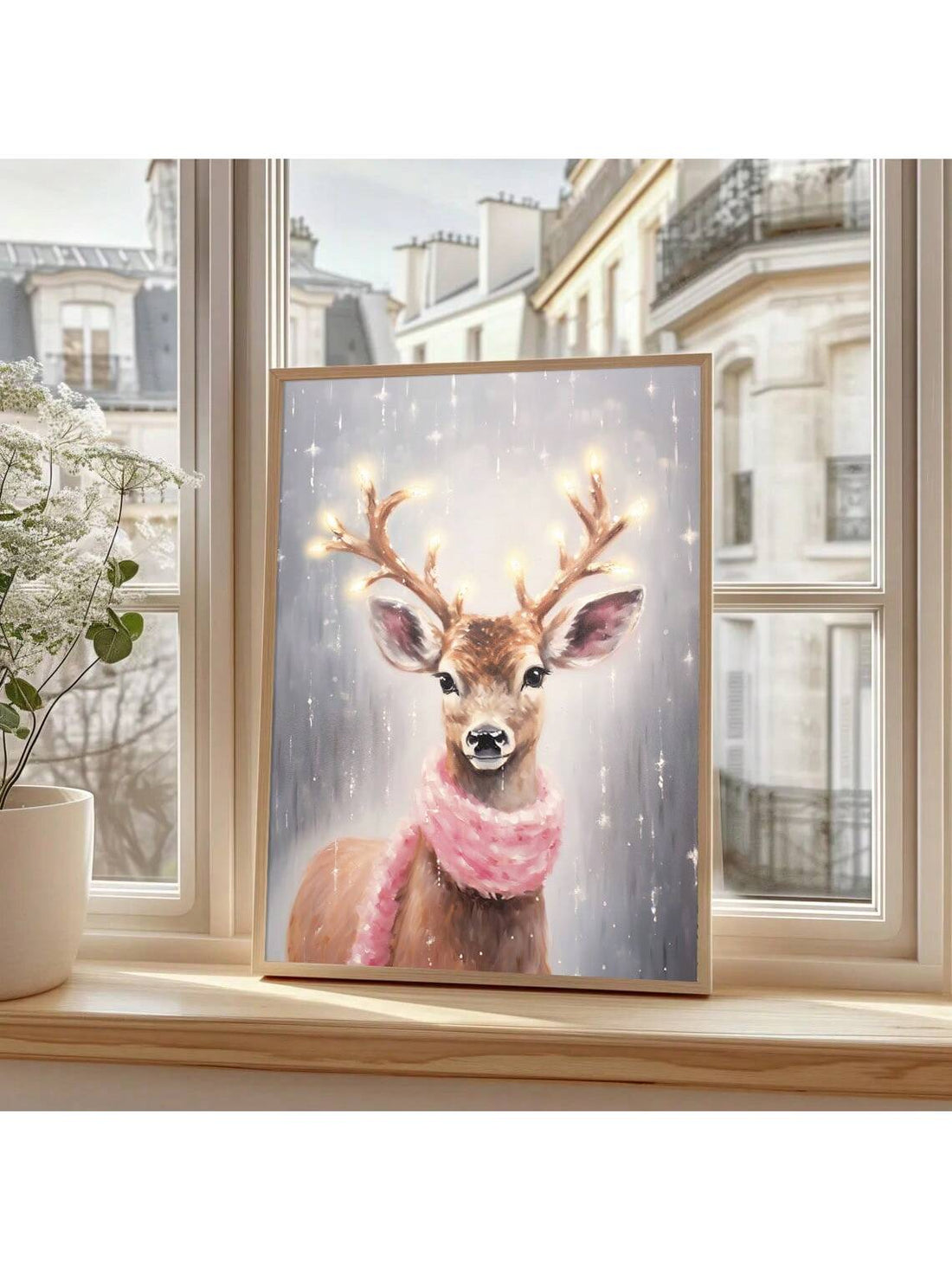 Bring festive warmth to any room with this charming reindeer poster, featuring a delightfully illustrated deer adorned with a soft pink scarf. The rustic aesthetic captures the essence of cozy winter gatherings, making it an ideal choice for living rooms, bedrooms, or holiday displays. Printed on quality paper with rich, inviting colors, this unframed design offers versatile styling options—frame it to match your décor or layer it among gallery walls for added visual interest. Perfect for those seeking auth