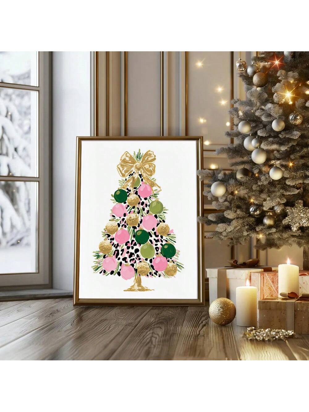 Elevate your holiday décor with this sophisticated leopard print Christmas tree poster, where timeless animal print meets festive elegance. The unframed canvas design features a striking gold bow accent that adds luxury and warmth to any room. Perfect for modern homes seeking a chic alternative to traditional holiday artwork, this piece combines contemporary style with seasonal charm. The versatile unframed format allows you to customize framing to match your existing décor, making it an ideal choice for li
