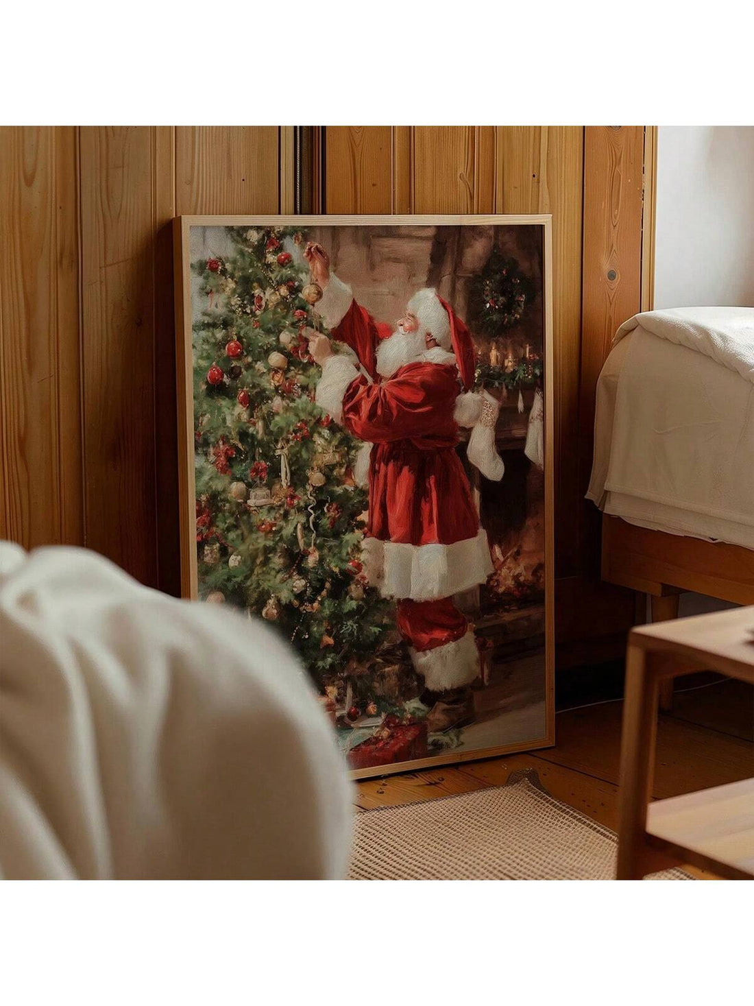 Bring timeless holiday charm into your home with this vintage-inspired Santa Claus canvas wall art. Featuring classic Christmas imagery rendered in warm, nostalgic tones, this piece captures the spirit of traditional yuletide celebrations. The canvas construction ensures durability and longevity, while the carefully curated design complements both modern and traditional interior styles. Perfect for living rooms, bedrooms, or entryways, this festive artwork creates an inviting atmosphere that resonates with 