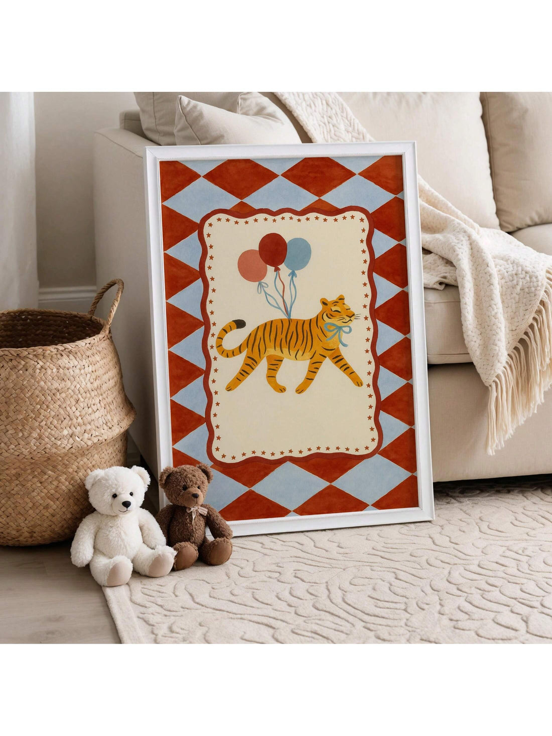 Bring imaginative charm to your child's space with this whimsical tiger canvas wall art. Featuring playful circus-inspired design, this piece captures the wonder and joy that young minds adore. The vibrant artwork adds personality and visual interest to nurseries and kids' rooms while maintaining a sophisticated aesthetic that complements various décor styles. Perfect for creating a focal point above a crib, dresser, or reading nook, this canvas combines entertainment value with thoughtful design.