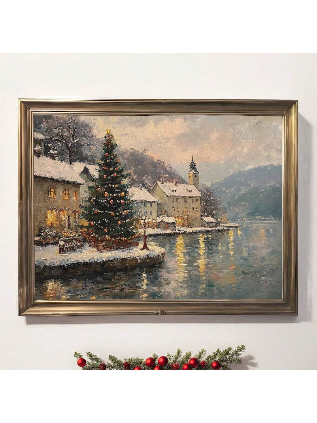 Transform your space into a winter wonderland with this enchanting framed wall decor featuring a vintage snowy Christmas village scene. The expertly crafted design captures the nostalgic charm of classic holiday traditions while maintaining a contemporary aesthetic that complements modern interiors.