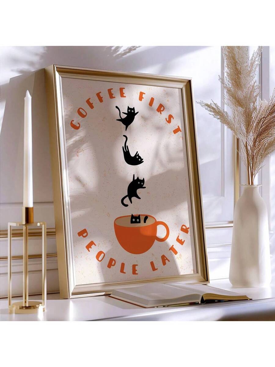 Bring playful charm to your space with this vintage black cat diver canvas art print. Perfect for coffee lovers and cat enthusiasts, this funny graphic design combines whimsical cartoon style with modern aesthetic appeal.