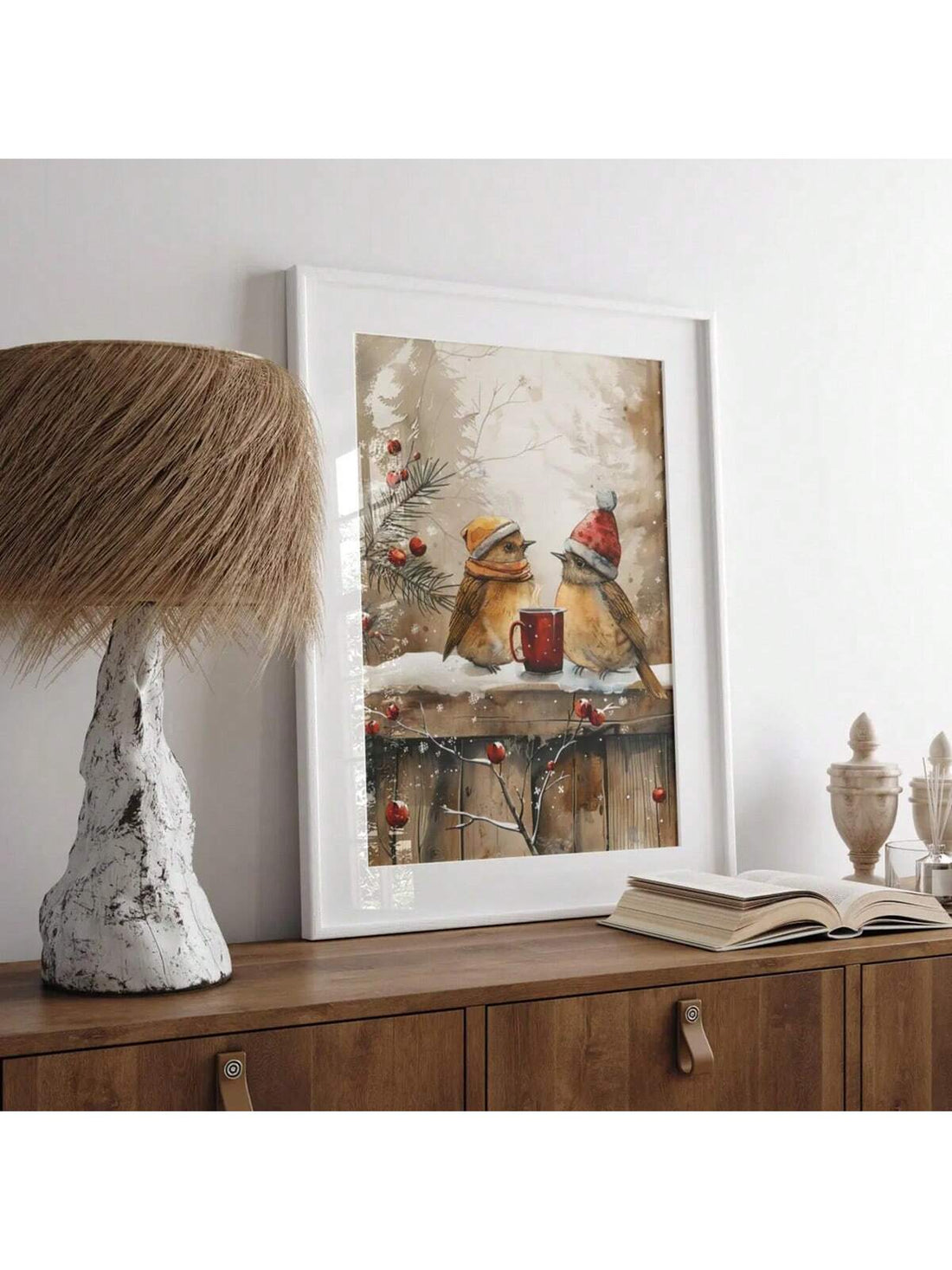Bring timeless charm to your holiday décor with this vintage-inspired Christmas birds wall art. Rendered in soft, neutral beige tones, this piece captures the essence of rustic farmhouse style while celebrating the season's gentle beauty. The delicate bird motifs evoke a sense of nostalgia and warmth, making it an ideal accent for living rooms, bedrooms, or entryways. Perfect for those seeking understated elegance, this wall art complements both traditional and contemporary interiors.
