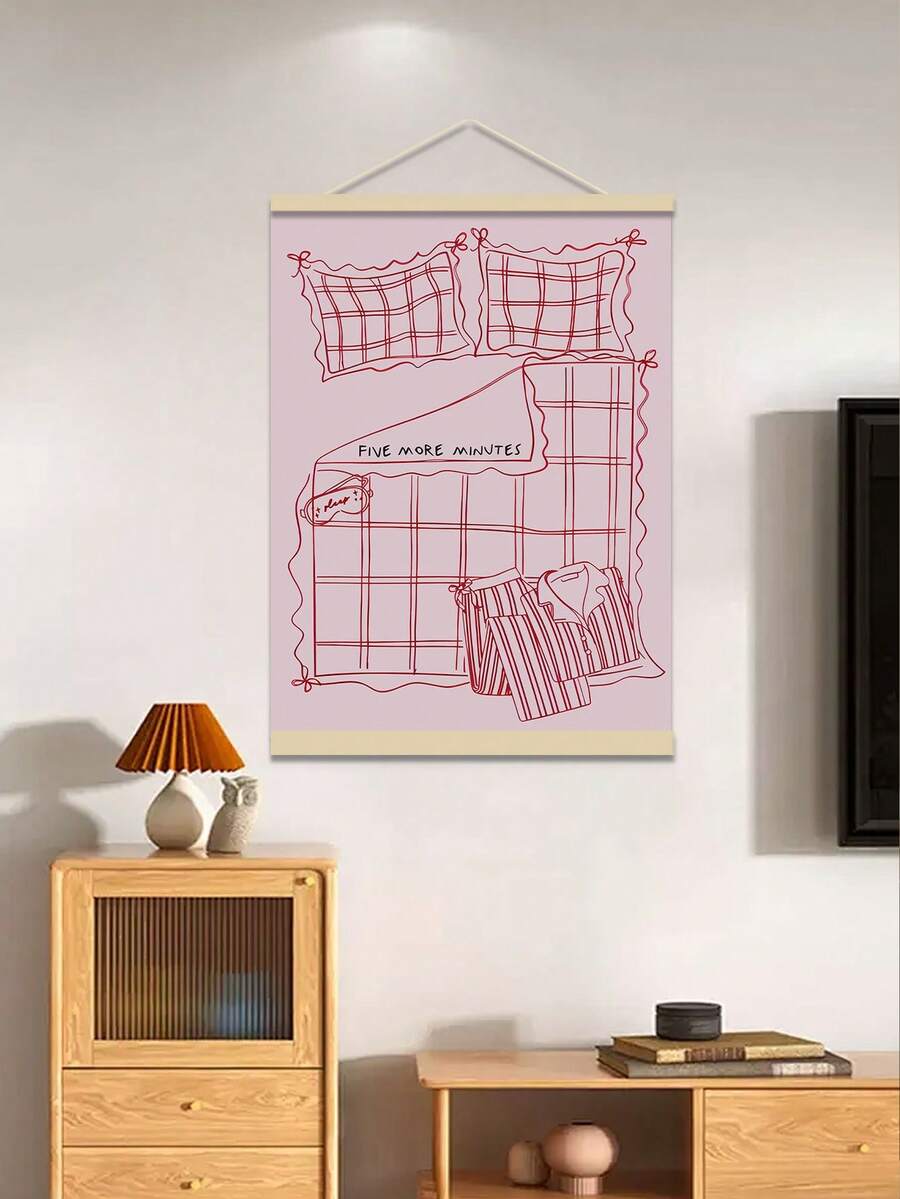 Stay In Bed 5 More Minutes Canvas Wall Art Minimalist Red White Bedroom Decor