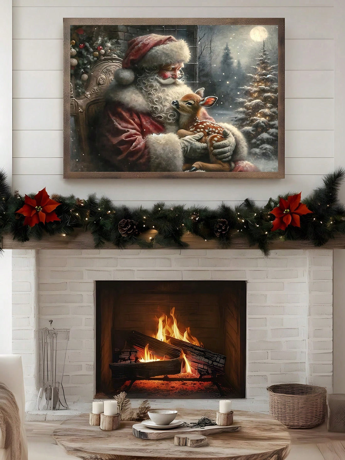Bring timeless holiday charm into your home with this exquisite vintage-inspired oil painting depicting Santa Claus and his reindeer in a magical winter landscape. Rendered in rich, warm tones, this artwork captures the nostalgic essence of classic Christmas traditions while serving as a striking focal point for any room. The masterful brushwork and attention to detail showcase the craftsmanship of traditional oil painting techniques. Perfect for collectors and holiday enthusiasts alike, this festive piece 