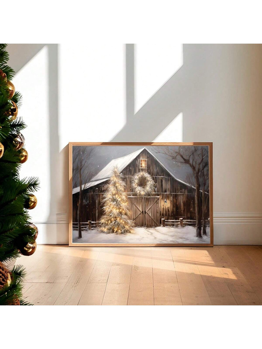 Transform your space with this enchanting Art Deco-inspired canvas poster featuring a charming snow-blanketed village farm. The whimsical design captures rustic barn architecture and winter landscapes in a sophisticated geometric style, perfect for creating a festive yet timeless atmosphere. Ideal for holiday decorating or year-round display, this versatile piece complements farmhouse, vintage, and contemporary interiors. Whether adorning your home, office, or creative workspace, it brings warmth and charac