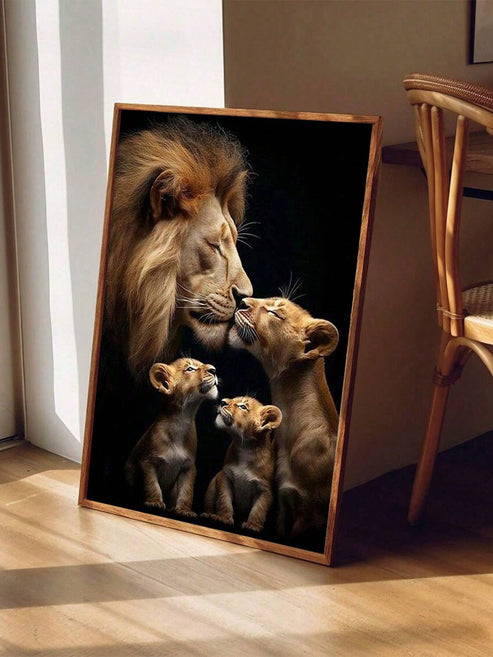 Modern minimalist lion family canvas print wildlife wall art