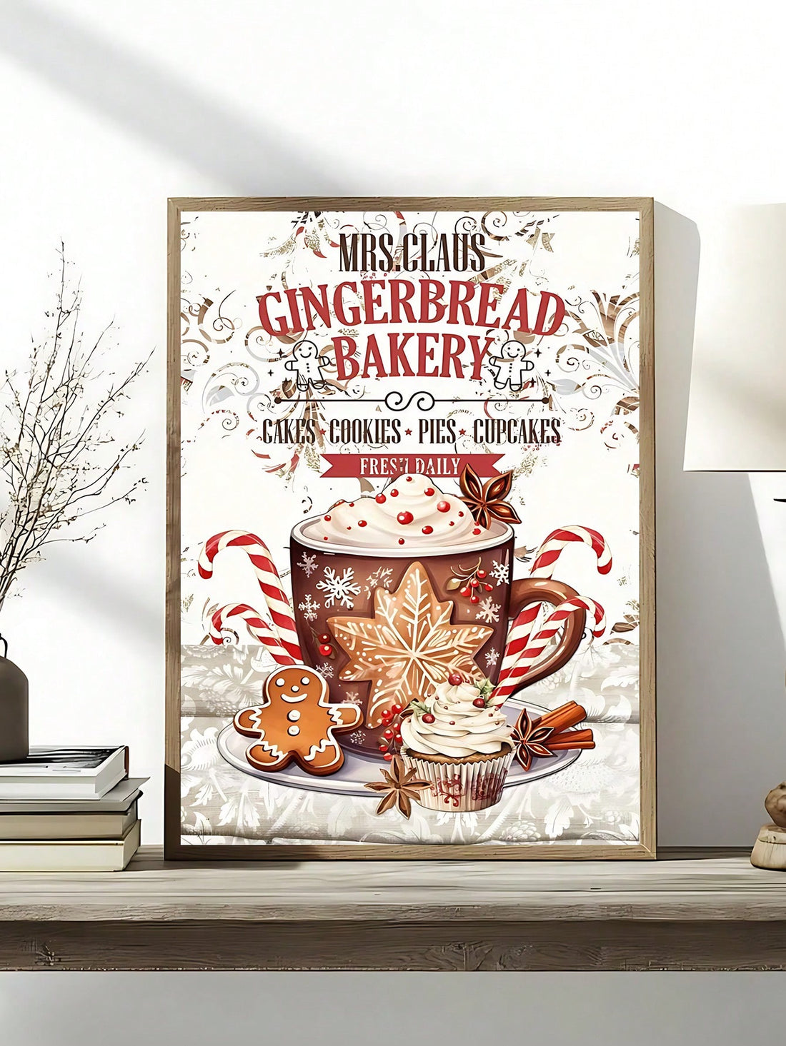 Bring nostalgic holiday charm to your home with this striking vintage Christmas gingerbread bakery canvas print. Rendered in classic Art Deco style, this piece captures the warmth and whimsy of traditional holiday baking with rich, inviting colors and geometric elegance. Perfect for kitchens seeking culinary-inspired décor or living rooms craving festive sophistication, this canvas print combines timeless design with seasonal appeal. The durable canvas construction ensures lasting vibrancy, while the versat