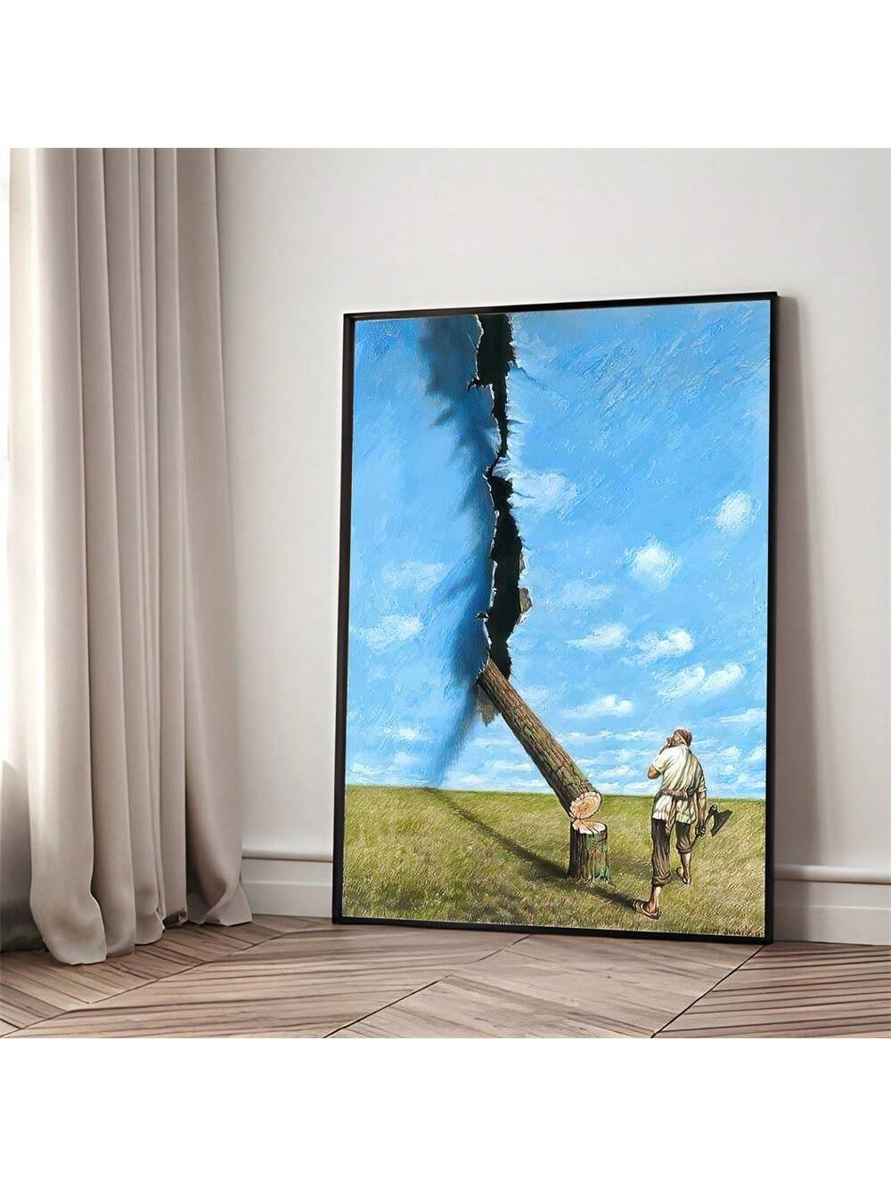 Transform your living space with this captivating surrealist canvas art piece. Featuring an imaginative cracked pipe design that seamlessly blends into a dreamy sky landscape, this poster challenges perception and sparks conversation. The striking visual composition combines abstract elements with thought-provoking imagery, making it an ideal focal point for contemporary interiors.