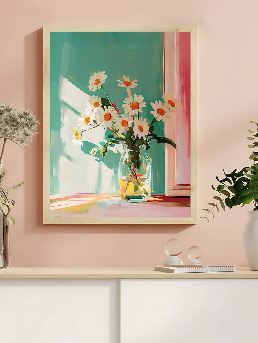Neutral flower poster mockup for boho bedroom entryway or living room