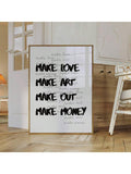 Typography canvas print styled in modern room with natural wood and gold frame tones