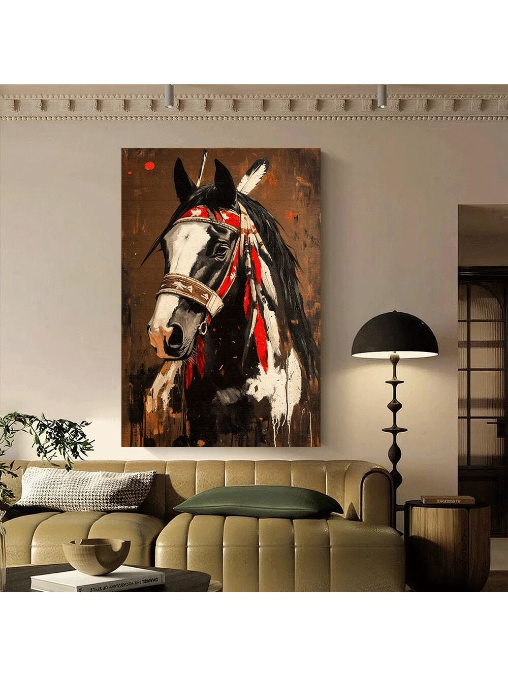 Bring the spirit of the American West into your home with this striking canvas wall art featuring a vibrant horse portrait. This professionally framed piece arrives ready to hang, eliminating the need for additional mounting or framing services.