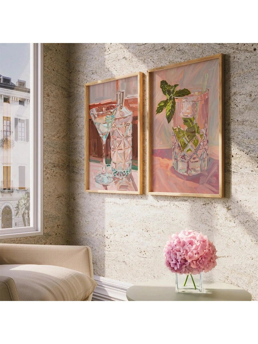 Elevate your kitchen or dining space with this sophisticated vintage-inspired bar cart art print.