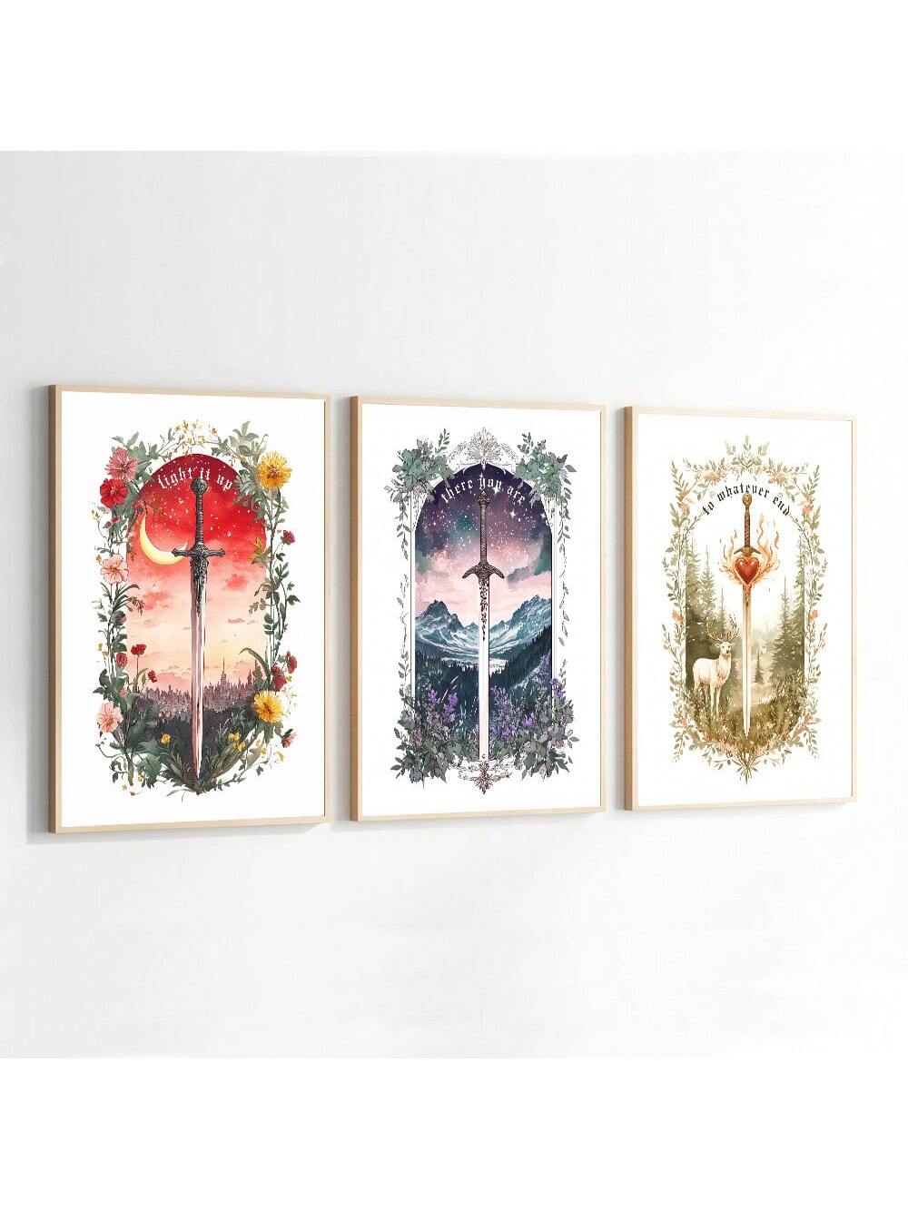 Transform your space with this striking Botanical Floral Sword Poster Set, where literary elegance meets botanical artistry. Each minimalist design seamlessly blends delicate florals with sword imagery, creating a sophisticated aesthetic that resonates with book enthusiasts and design-conscious collectors.