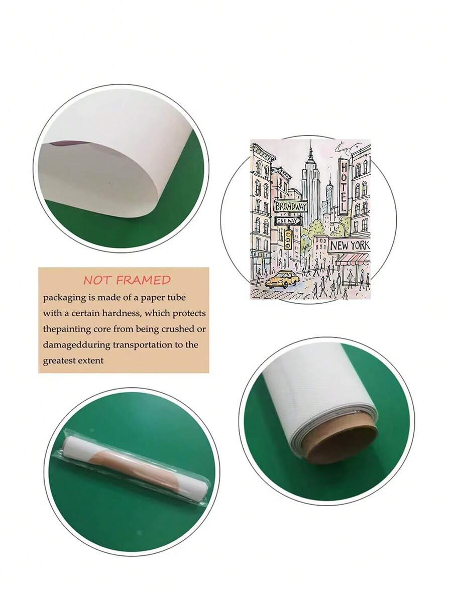 Unframed canvas print packaging details with rolled print and paper tube