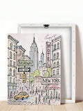 New York Broadway canvas print shown with rear frame and hanging hardware