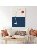 Whimsical framed cat wall art preview with cream navy and pale gold colors