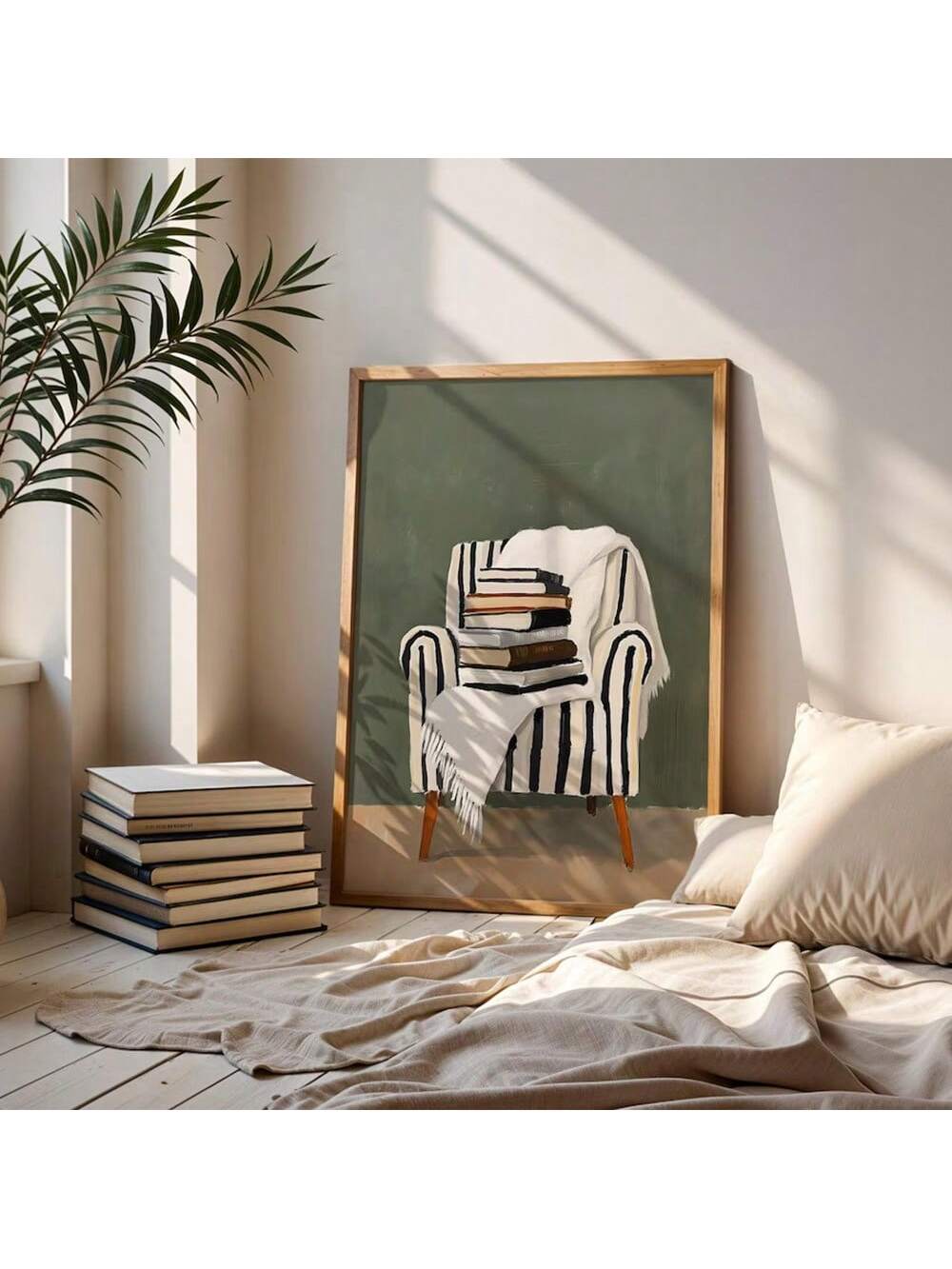 ransform your space into a literary sanctuary with this minimalist book pile canvas art. Featuring a clean, contemporary design that celebrates the beauty of stacked volumes, this piece speaks to bibliophiles and design enthusiasts alike. 
