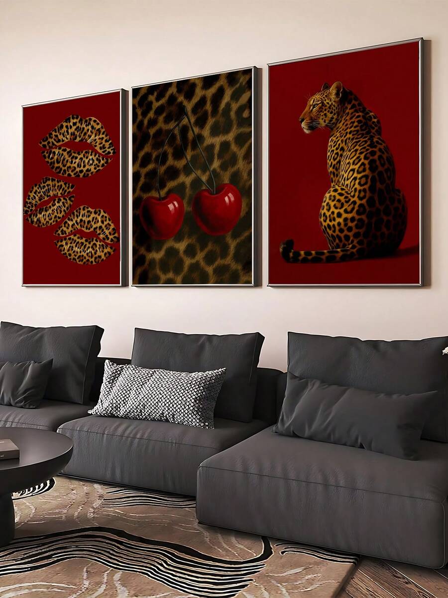 Leopard fashion wall art shown in bedroom or lounge room setting