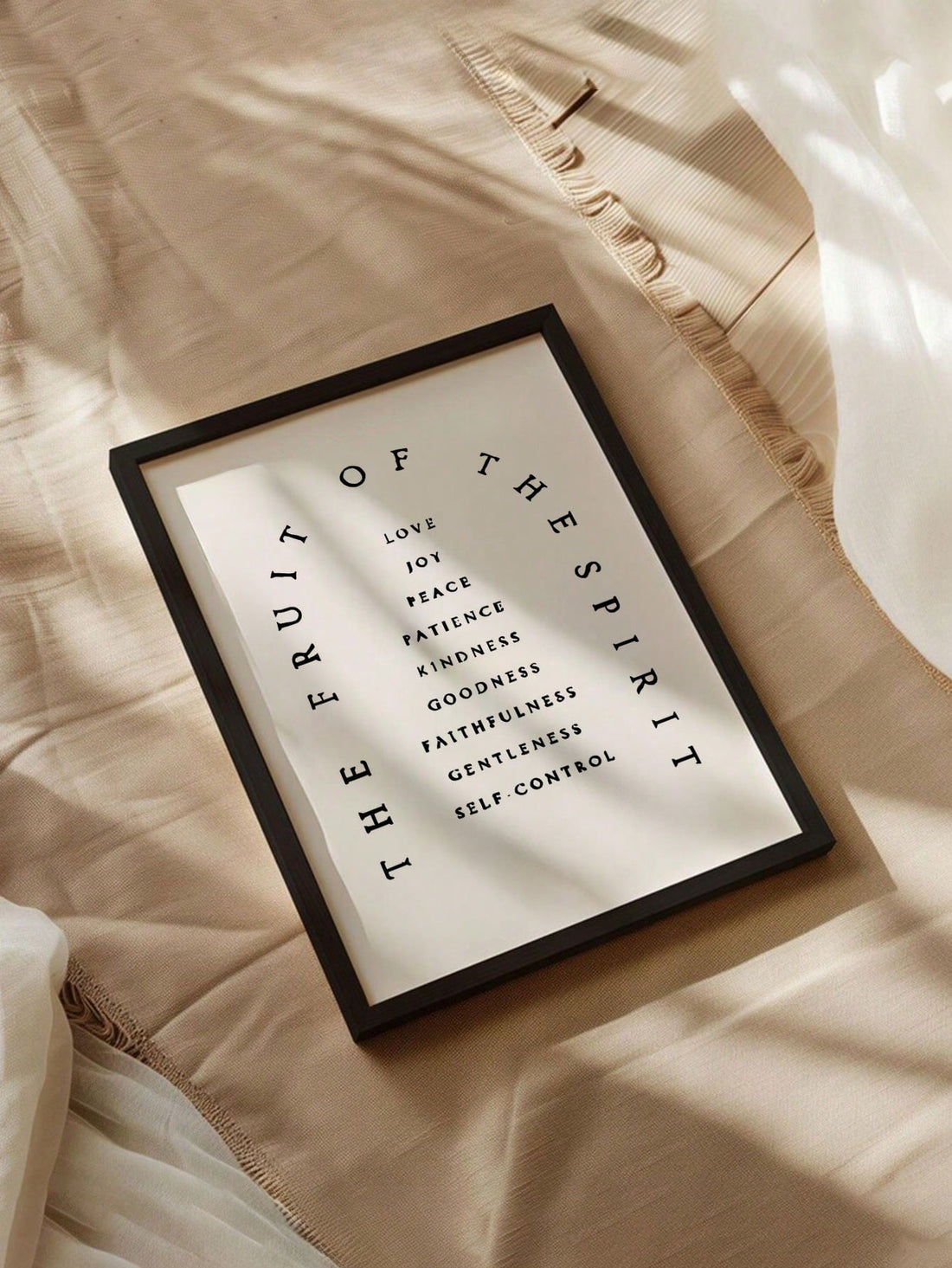 Elevate your living space with this Inspirational Minimalistic Scripture Canvas Art featuring the "Fruit of the Spirit." Designed to bring serenity and reflection, this wall decor seamlessly blends faith and modern simplicity. Ideal for living rooms and bedrooms, it serves as a subtle daily reminder of spiritual virtues while enhancing your home’s aesthetic with clean lines and understated elegance. Crafted to inspire mindfulness and harmony, this piece complements diverse interiors while fostering a peacef