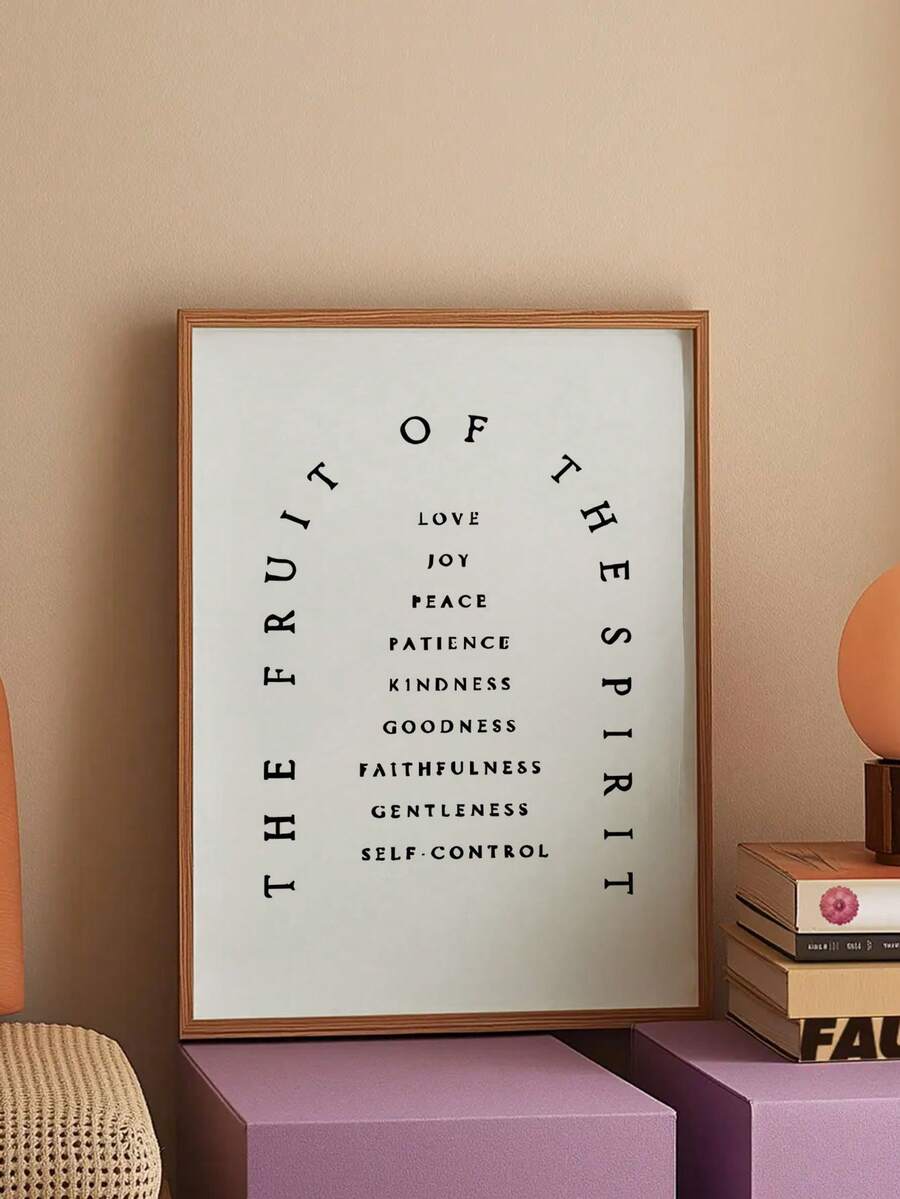 Minimalist Fruit of the Spirit wall art with black typography