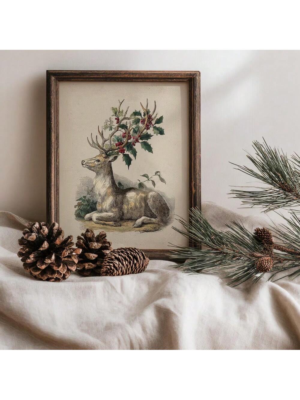 Bring timeless holiday charm to your space with this vintage-inspired Christmas deer canvas poster. Featuring a classic rustic aesthetic, this piece captures the warmth and nostalgia of traditional seasonal décor. The carefully curated design blends muted tones and weathered details, making it an ideal focal point for living rooms, bedrooms, or entryways. Perfect for those seeking authentic holiday ambiance without overwhelming modern interiors, this canvas poster adds sophistication to your festive arrange