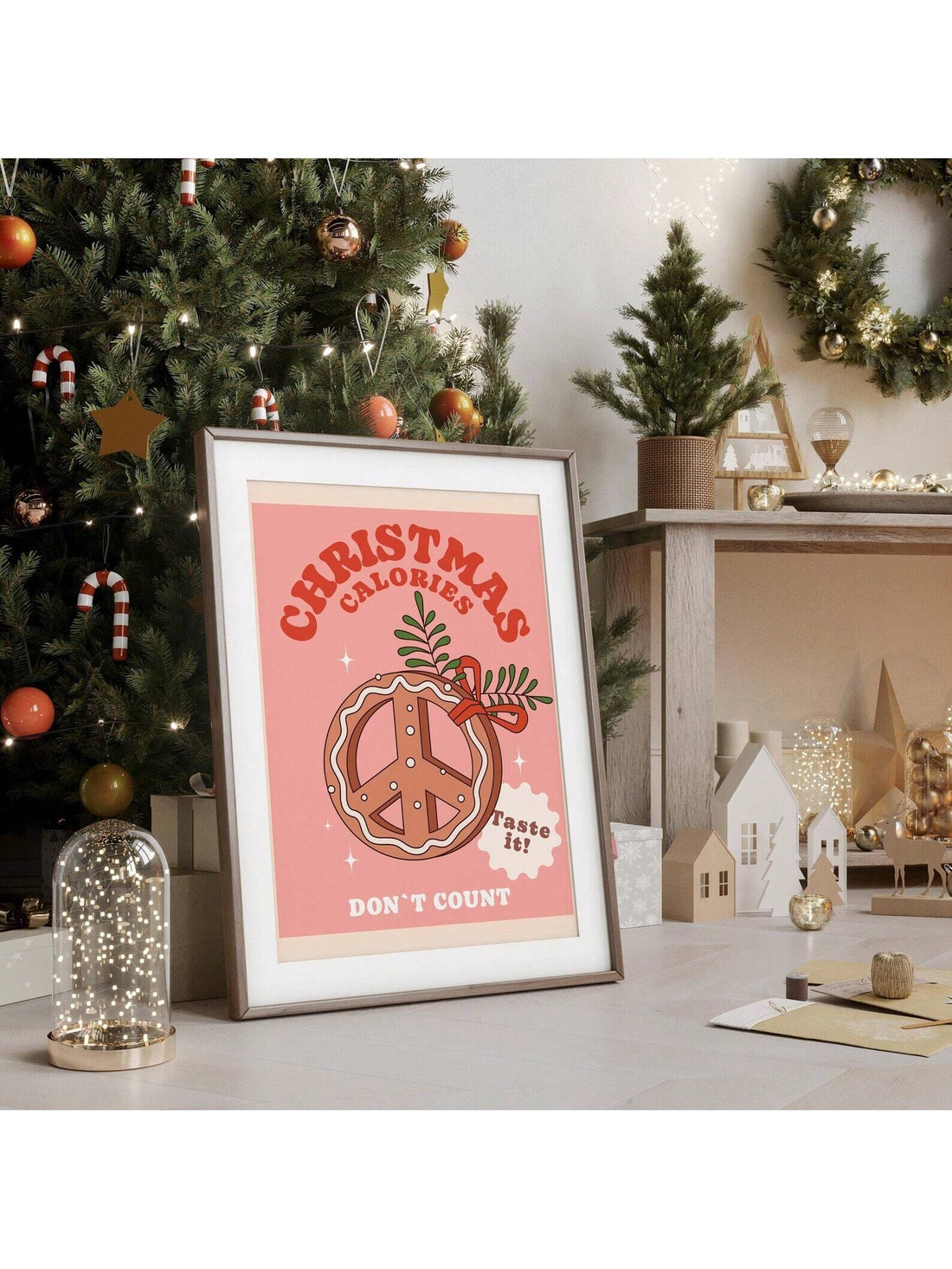 Bring holiday cheer to your kitchen with this witty Christmas Calories Print. Designed for the festive season, this frameless wall art combines humor with seasonal spirit, making it an ideal addition to your holiday decor. The playful design celebrates the joy of holiday indulgence while adding personality to any kitchen space. Perfect for those who appreciate clever, lighthearted humor during the most wonderful time of year. Easy to display and instantly transformative, this print captures the festive mood