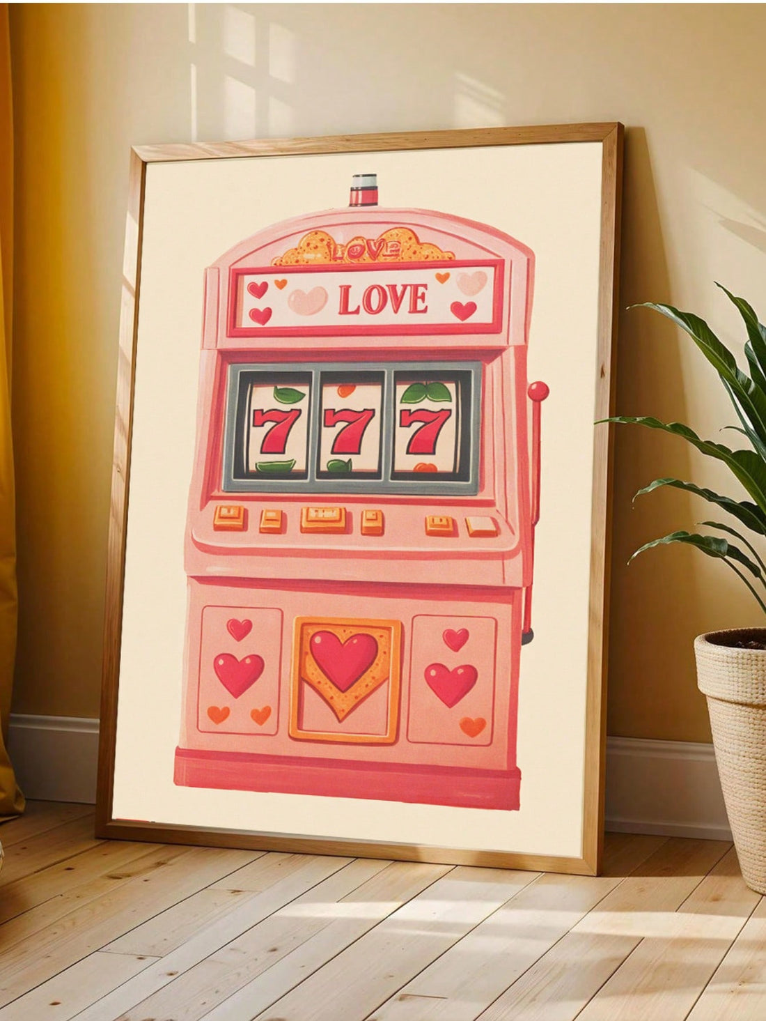 Transform your game room into a vintage casino hotspot with this striking Lucky 777 slot machine wall art. Featuring authentic retro design elements and bold graphics, this frameless poster captures the excitement and nostalgia of classic gambling aesthetics. The timeless imagery works perfectly as a standalone statement piece or as part of a curated collection