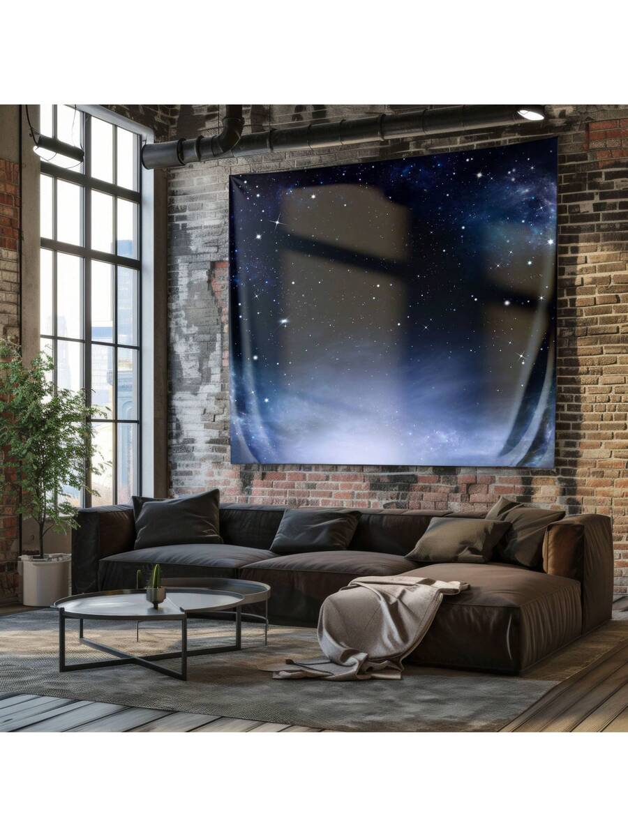 Galaxy tapestry with navy blue nebula stars and smoky deep space scene