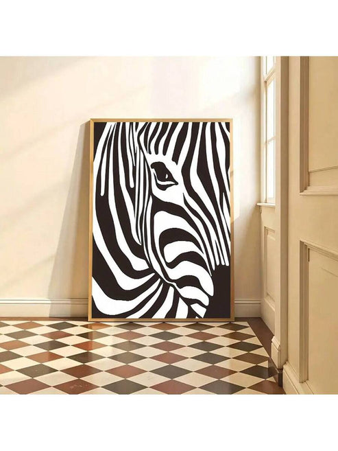 Modern minimalist zebra portrait black and white abstract animal canvas art