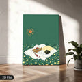Green wall decor floor leaning canvas with black cat picnic artwork and side edge