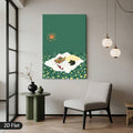 Minimalist animal art in modern room with deep green botanical black cat poster