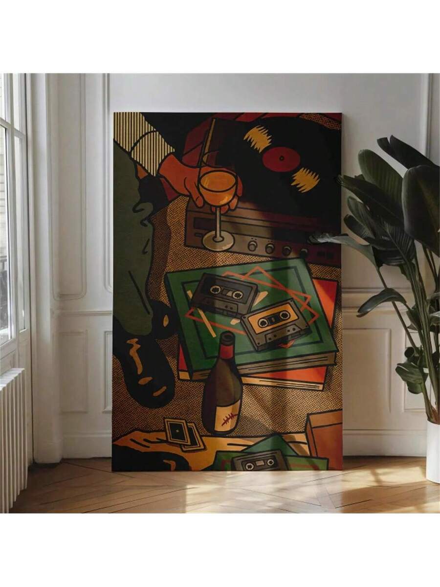 Bring vintage vibes into your space with this retro wine vinyl wall art print. Featuring a classic 70s music lover aesthetic, this multicolor canvas design celebrates the golden era of vinyl culture. Perfect for dining rooms, music studios, or any cozy corner that needs character, it combines nostalgia with modern style. The waterproof canvas ensures durability, while the unframed hanging format makes installation effortless. Whether you're a music enthusiast or simply love retro decor, this piece adds warm