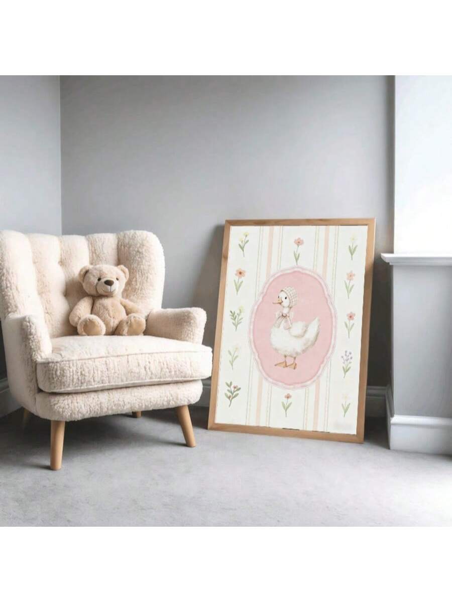 Add a touch of whimsy to any space with this charming vintage pink floral duck wall art. Featuring delicate floral patterns and a playful duck design, this frameless canvas piece brings personality and warmth to nurseries, kids' rooms, kitchens, and beyond. The soft multicolor palette complements various décor styles while the quirky subject matter sparks conversation and imagination. Perfect for creating a cozy, inviting atmosphere in bedrooms, living rooms, bathrooms, or home offices. A delightful choice 