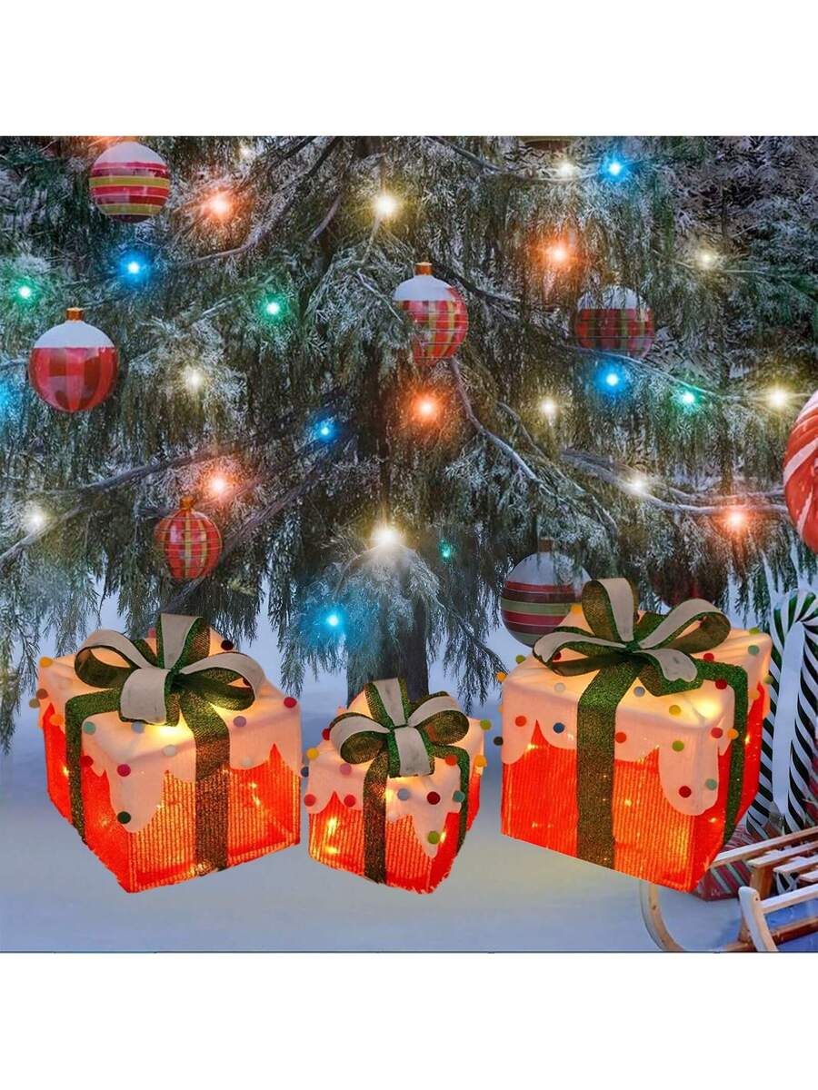 Transform your holiday décor with this versatile 3-piece lighted gift box set, featuring eight customizable LED modes to suit any festive ambiance. Each box combines elegant design with practical illumination, perfect for creating eye-catching displays both indoors and outdoors. The multiple lighting options—from steady glow to dynamic patterns—allow you to personalize your seasonal setup effortlessly