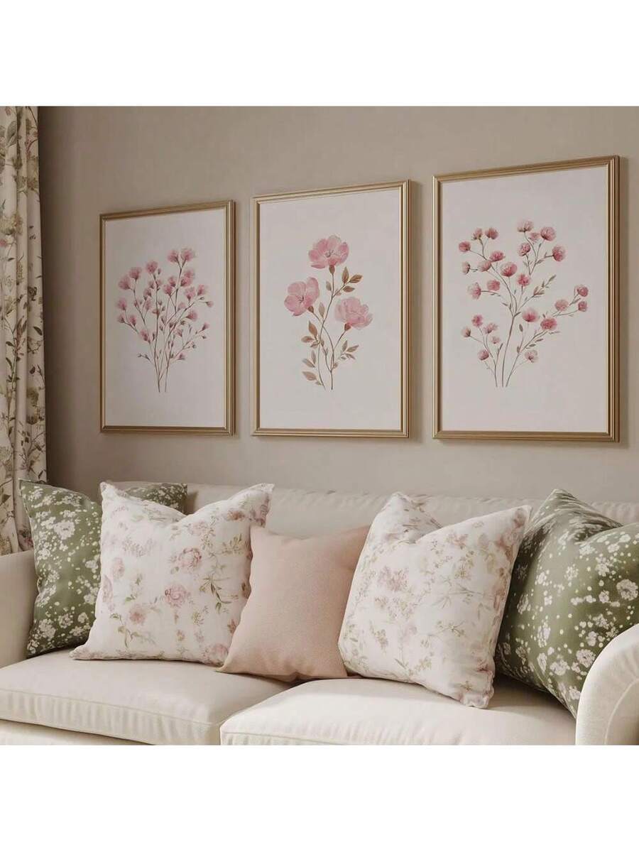 Pink botanical canvas poster with framed display option