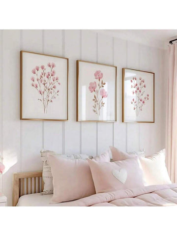 Pink flower poster in minimalist boho canvas style