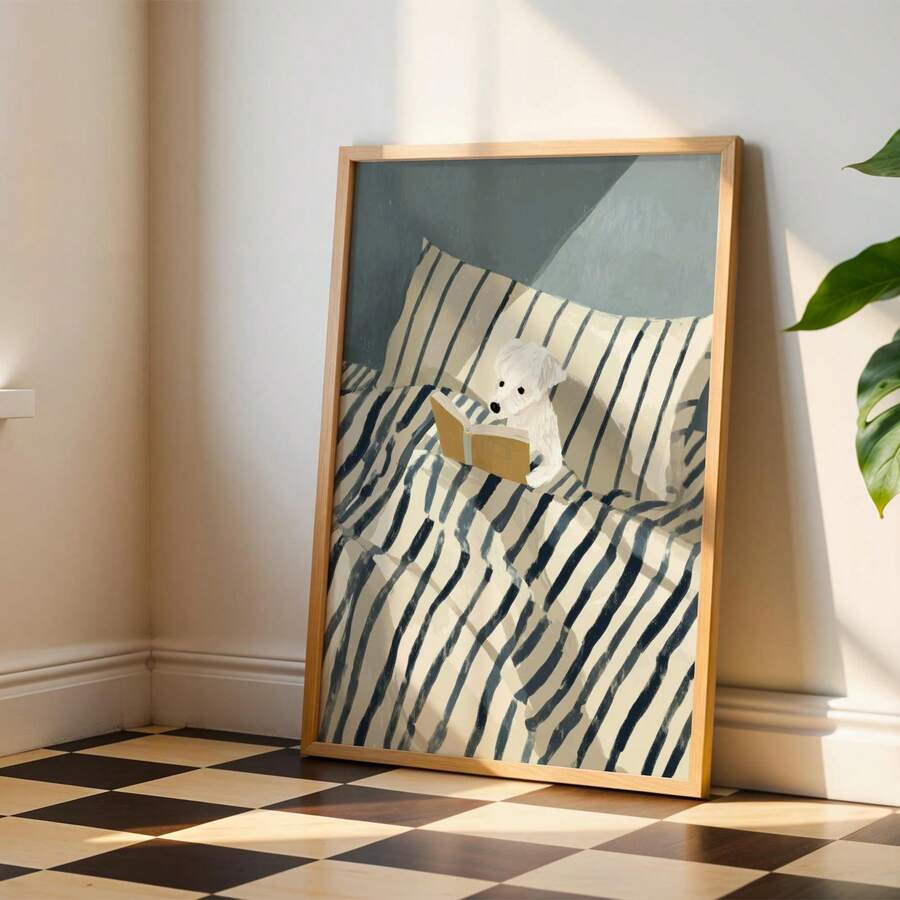 Cozy animal canvas poster displayed in a gallery wall arrangement