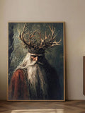 Oversized dark academia antler king canvas leaning on a neutral wall