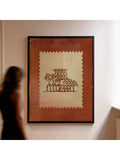 Vintage western horse rider canvas poster in a black-framed hallway display