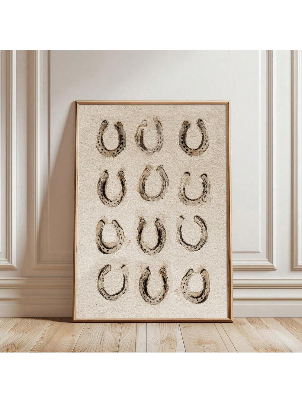Bring authentic Western charm into your space with this striking canvas poster featuring rustic horseshoes and vintage cowboy imagery. 