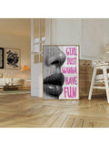 Feminine wall decor with travel posters and red pink accents