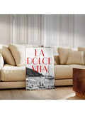 La Dolce Vita coastal poster in black white and red typography