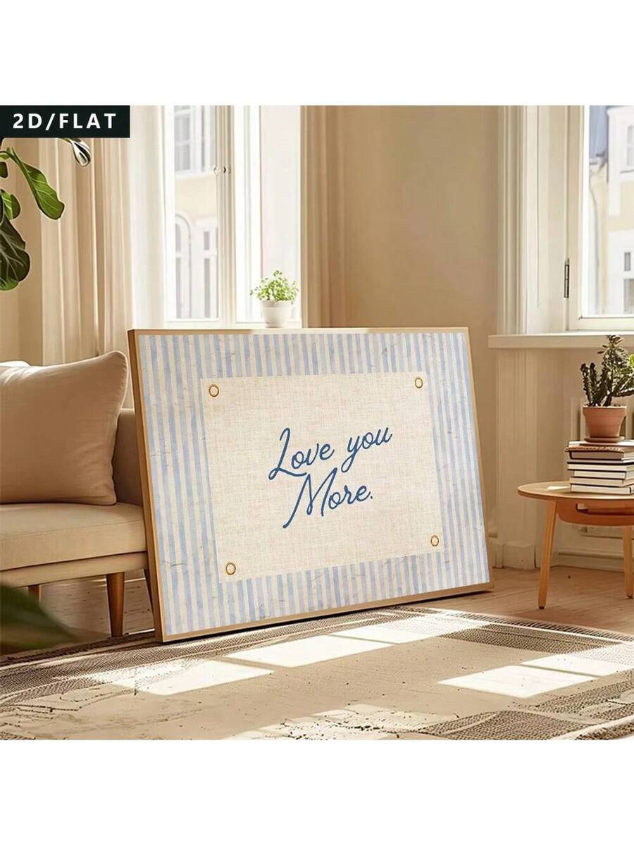 Love You More Retro Wall Art brings inspiring minimalist style to any space. This geometric canvas features bold blue and white stripes paired with charming letter and plant motifs, creating a modern focal point that works beautifully in dining rooms, home offices, or bedrooms. Crafted on high-quality canvas, this piece combines form and function. The waterproof finish ensures durability, while the removable design lets you refresh your decor without commitment. Choose between framed or unframed options to 