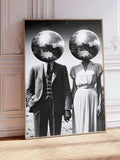 Chili pepper print with silver disco ball planter red peppers and glam retro style