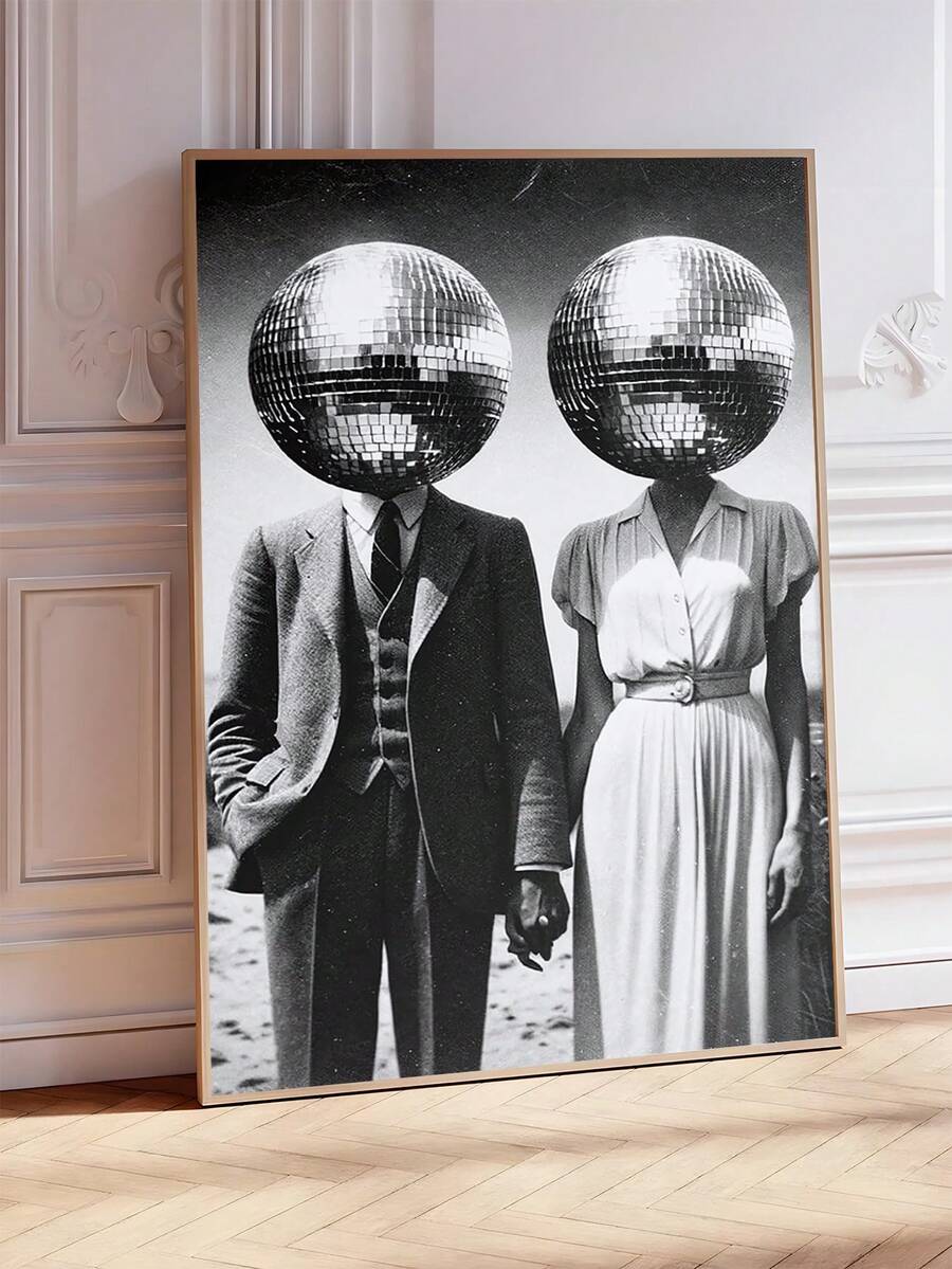 Chili pepper print with silver disco ball planter red peppers and glam retro style