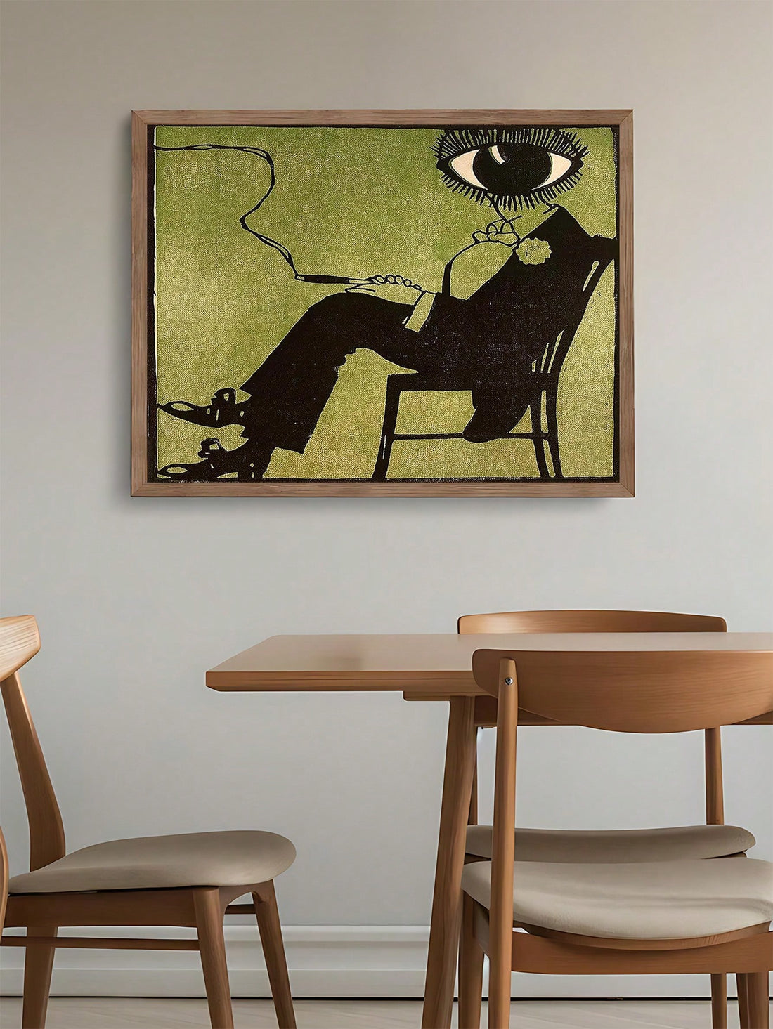This striking mid-century canvas poster captures the essence of vintage modernism with its bold abstract depiction of a woman rendered in rich red tones. 
