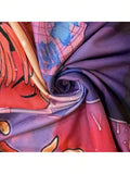 Close up of soft printed polyester tapestry fabric showing colorful woven texture